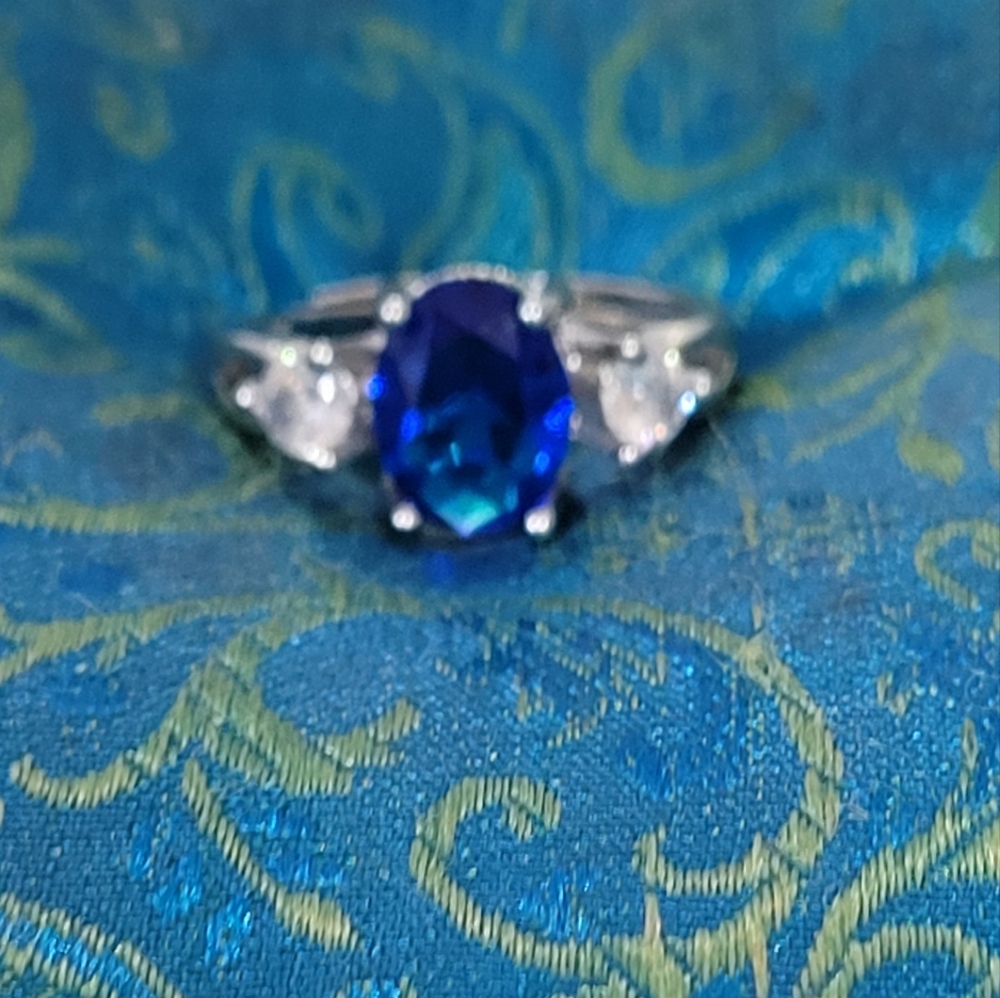 S925 Dark Blue & White Zircon  Ring - Picture 5 of 8